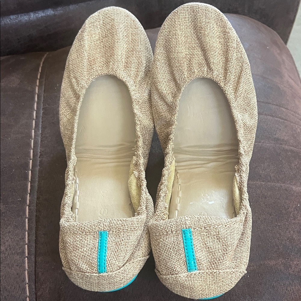 Tieks 10 Burlap Brentwood Tan Slip-On  flats ballet vegan VGUC NATURAL WOVEN